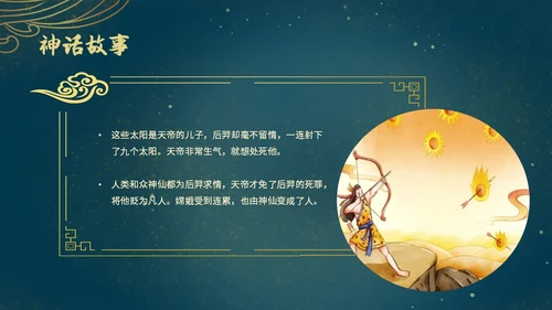 蓝色绿色古风中国风中秋节嫦娥奔月PPT模板课件神话故事