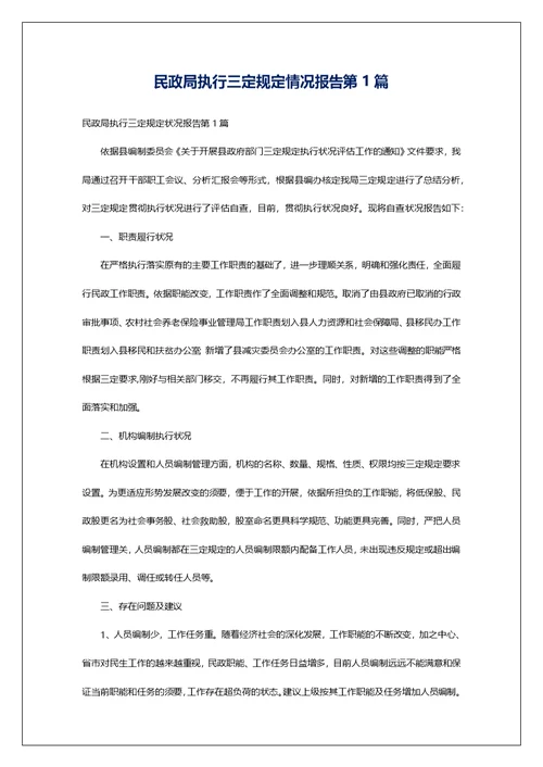 民政局执行三定规定情况报告第1篇