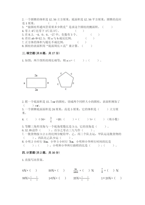 小学六年级下册数学期末卷（巩固）word版.docx