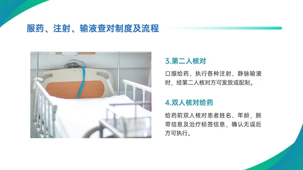 蓝绿渐变简约商务护理查对制度配许PPT模板