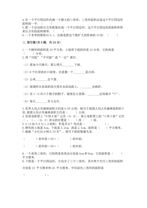 人教版数学五年级上册期末考试试卷含答案（夺分金卷）.docx