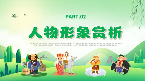 绿色卡通风西游记人物课件