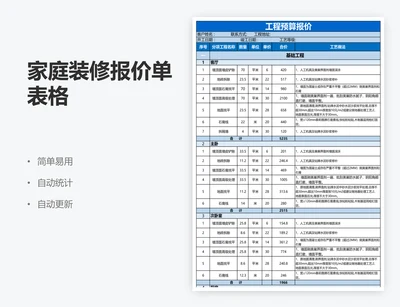 家庭装修报价单表格