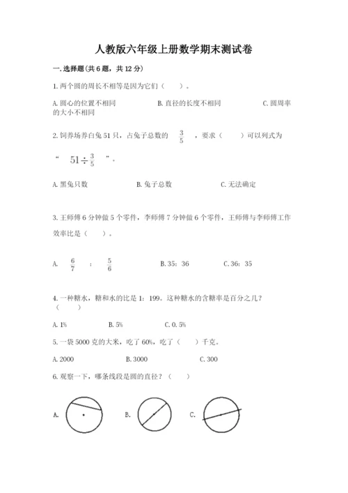 人教版六年级上册数学期末测试卷（模拟题）word版.docx