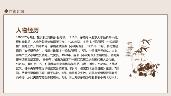 知名现代作家茅盾人物介绍PPT课件模板