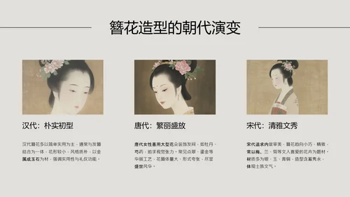 中式简约风中国传统文化簪花PPT模板