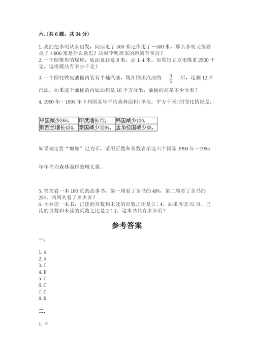 河南省平顶山市六年级下册数学期末测试卷（必刷）.docx