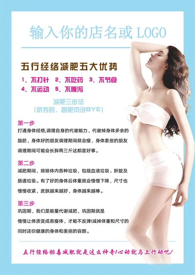 美容减肥养生系列海报简约风五行经络减肥