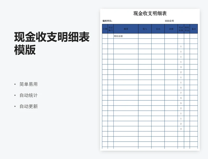现金收支明细表模版