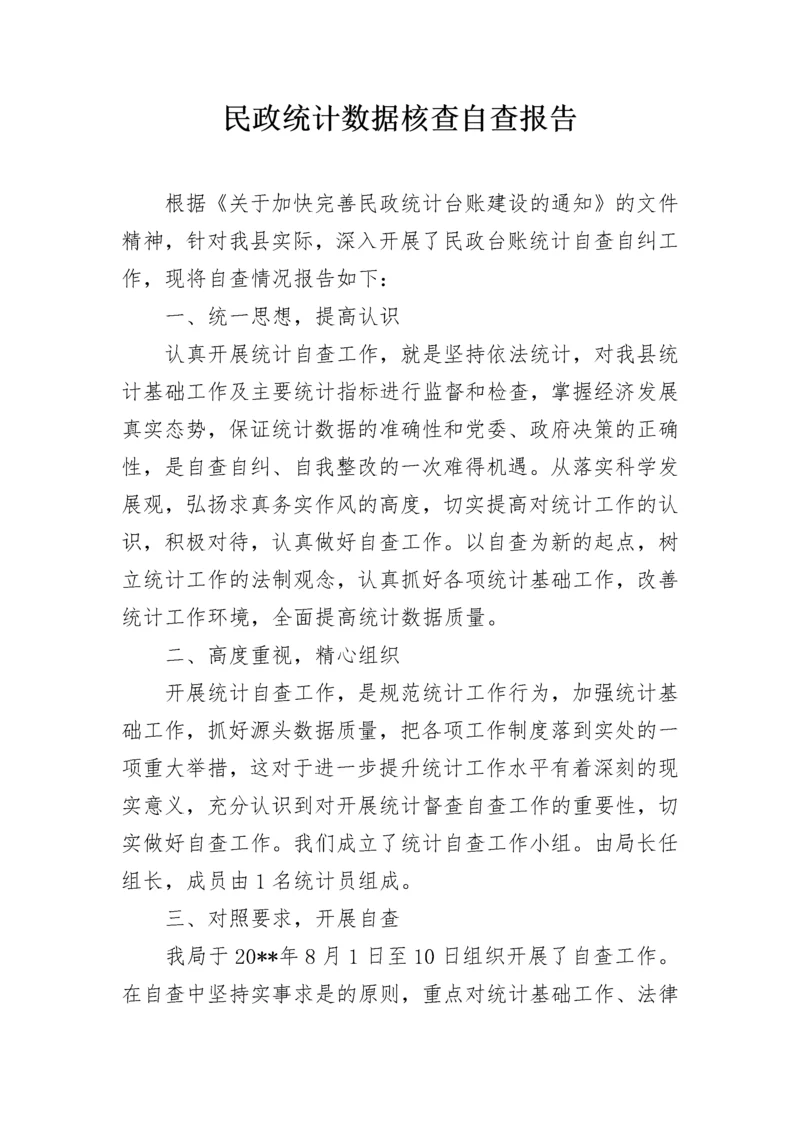 民政统计数据核查自查报告.docx