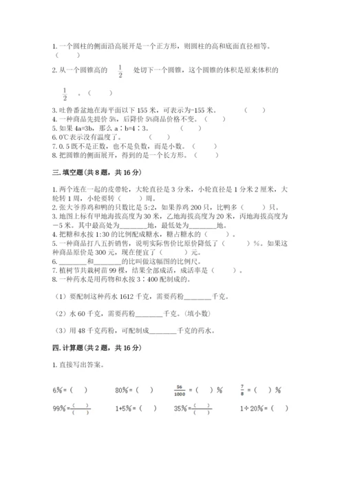 人教版六年级下册数学期末测试卷精品【考试直接用】.docx