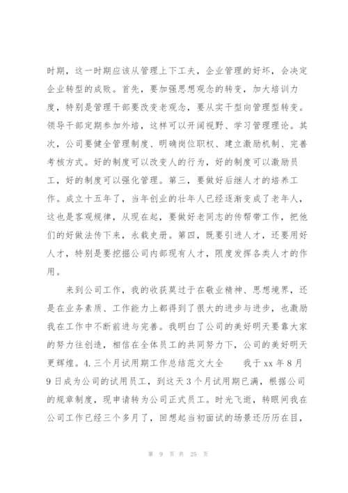 三个月试用期工作总结范文大全（10篇）.docx