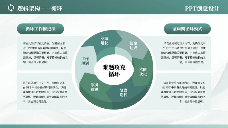 青色商务风4项循环PPT单页