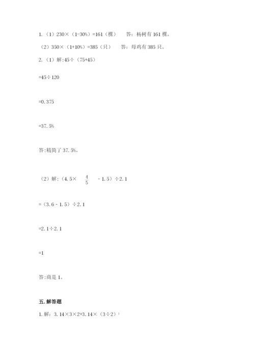 苏教版六年级下册数学期中测试卷附参考答案【a卷】.docx