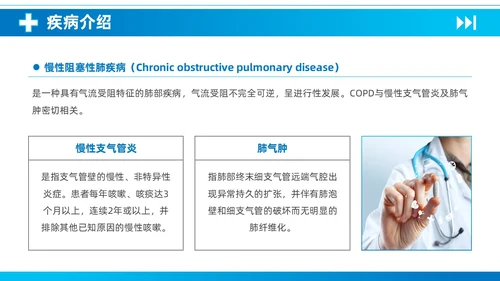 蓝色简约医疗慢性阻塞性肺疾病护理查房知识培训PPT课件