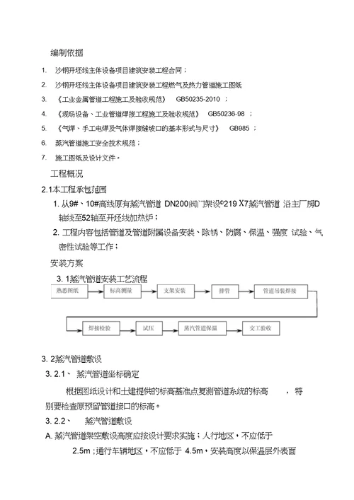 蒸汽管道工程施工组织设计方案