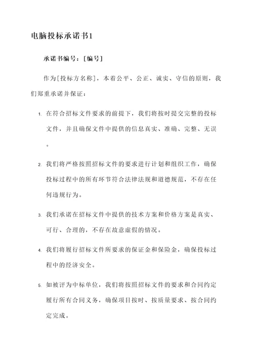 电脑投标承诺书