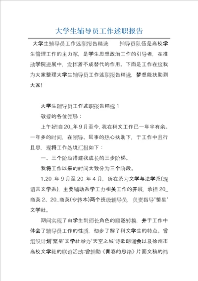 大学生辅导员工作述职报告