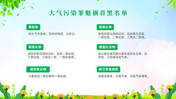 绿色清新风大气污染环境保护主题班会世界环境日