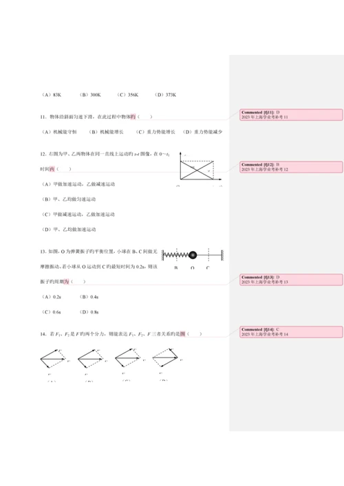 2023年上海市学业水平物理合格性考试试卷.docx