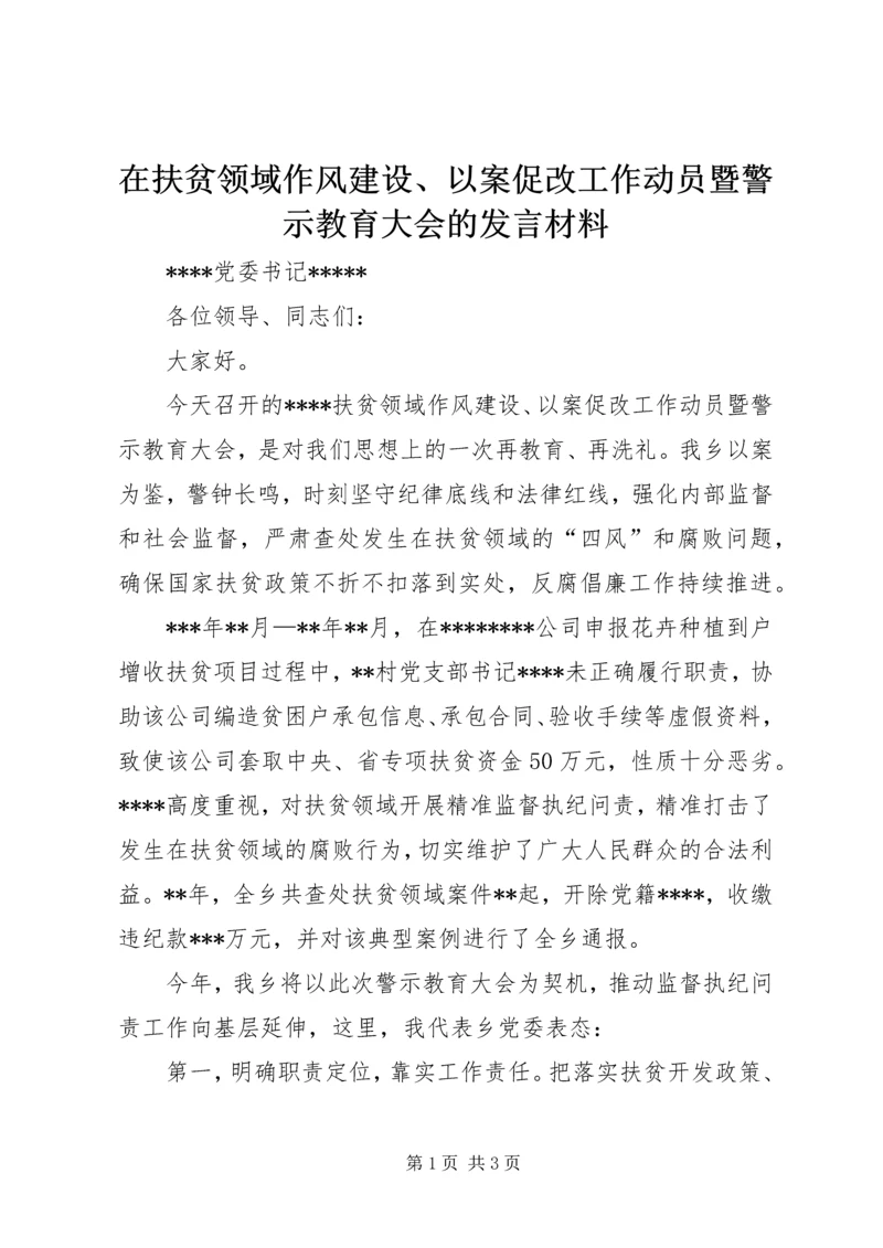 在扶贫领域作风建设、以案促改工作动员暨警示教育大会的发言材料.docx