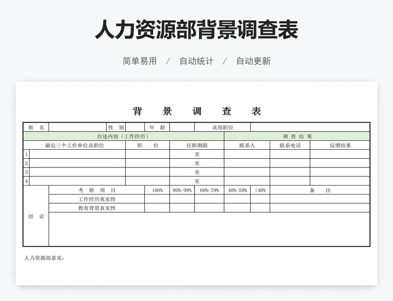 人力资源部背景调查表