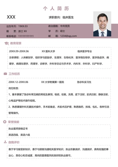 个人简历临床医学