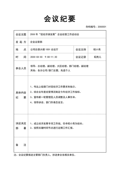 会议纪要会议记录含签到表