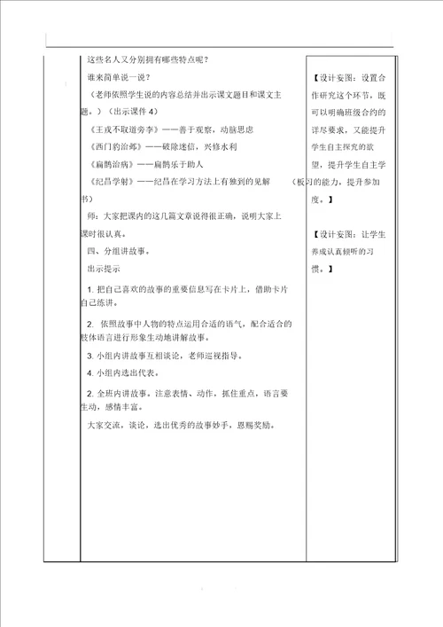 部编版四年级语文上册教案口语交际：讲历史人物故事