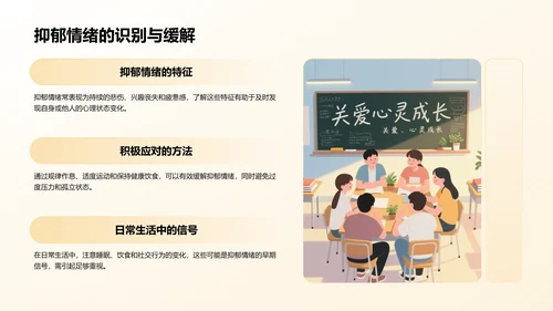 橙色插画风风校园心理健康讲座PPT模板
