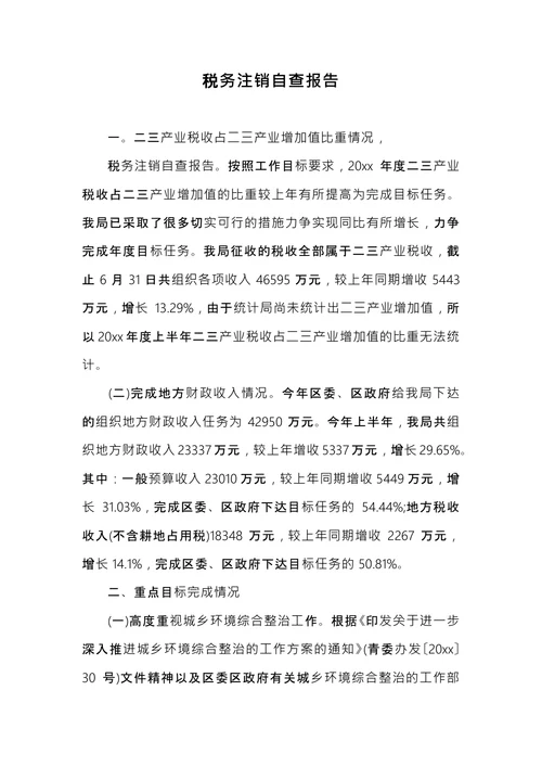 税务注销自查报告