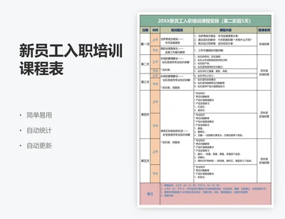 新员工入职培训课程表
