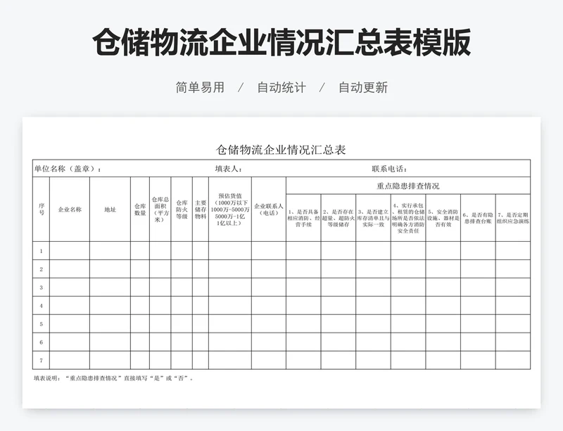 仓储物流企业情况汇总表模版