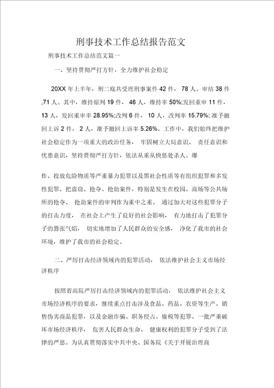 刑事技术工作总结报告范文