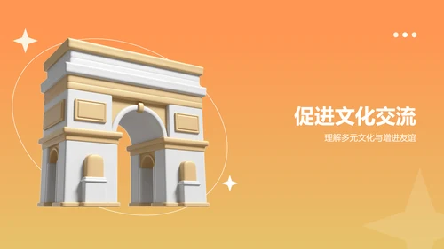 橙色3D风国际博物馆PPT模板