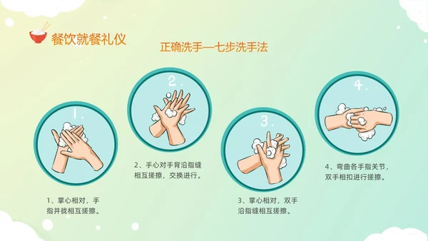 黄色温馨卡通儿童食以礼为先小学生餐桌礼仪主题班会PPT文明礼仪