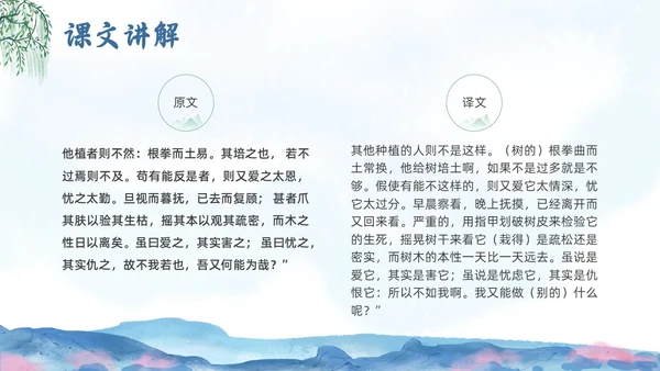 蓝色水墨水彩清明种树郭橐驼传PPT课件