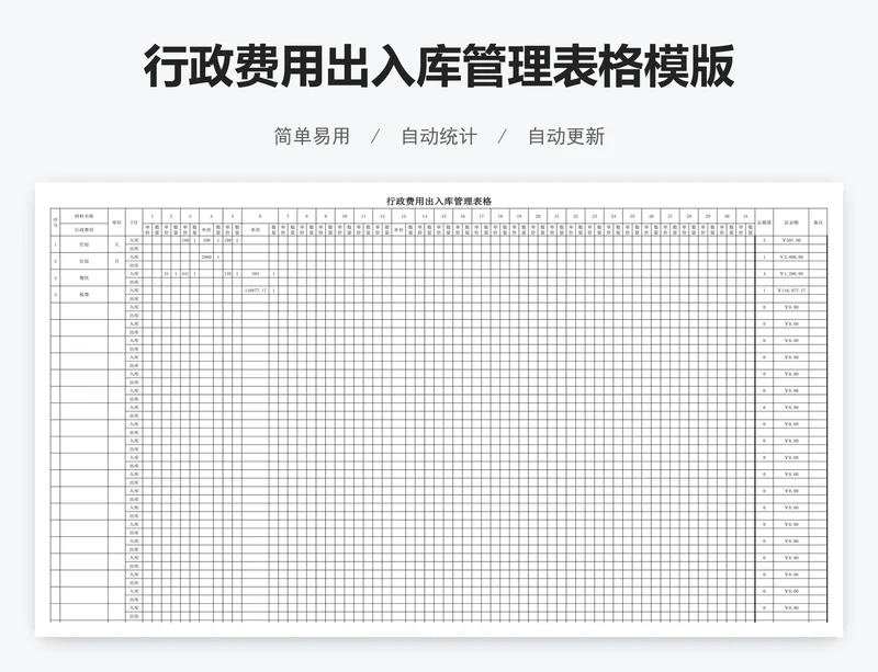 行政费用出入库管理表格模版