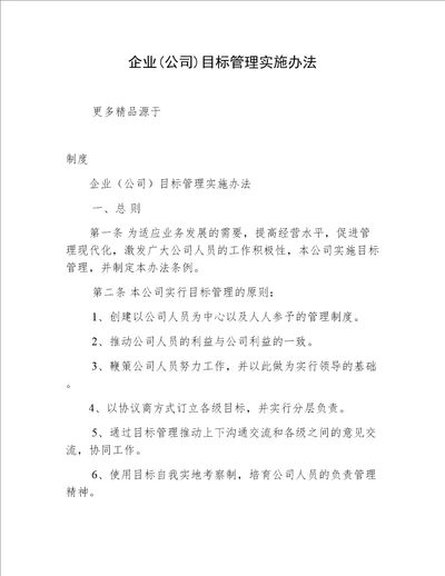 企业公司目标管理实施办法