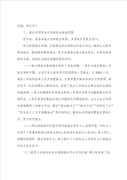 县就业专项资金使用管理情况自查报告