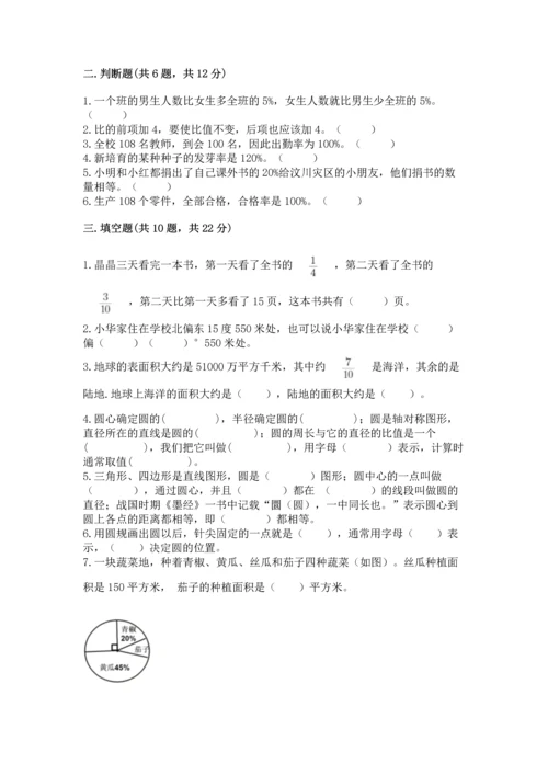 人教版六年级上册数学期末测试卷附答案（黄金题型）.docx