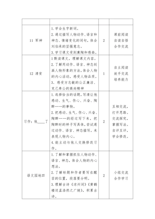 2023-2024学年部编版语文五年级下册第四单元教学计划教学设计
