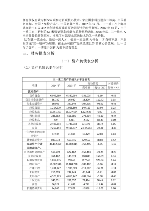 三一重工集团2014年财务报表分析报告.docx