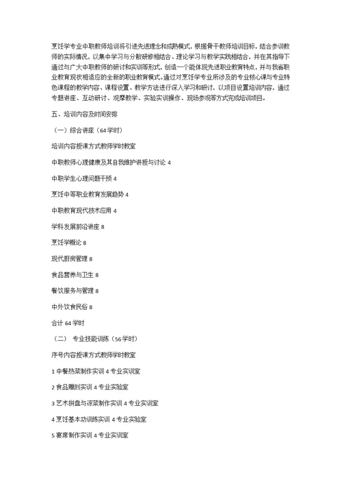 中等职业学校重点专业师资培养培训方案