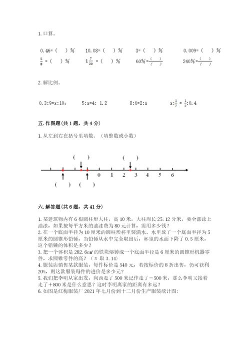 冀教版小学六年级下册数学期末综合素养测试卷含答案【综合题】.docx