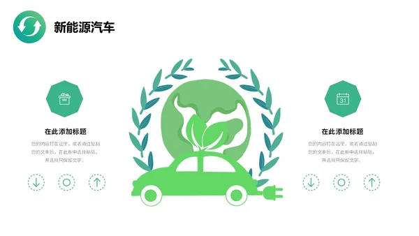 简约插画风绿色出行能源创新新能源汽车PPT