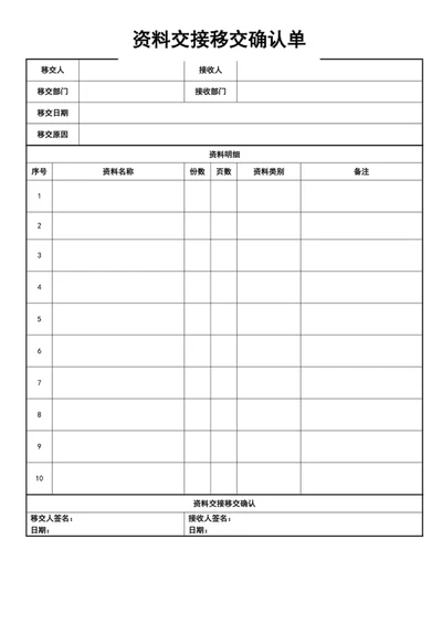 资料交接移交确认单