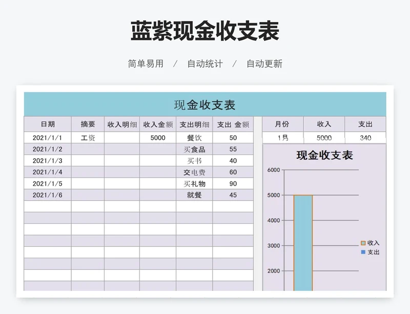 蓝紫现金收支表