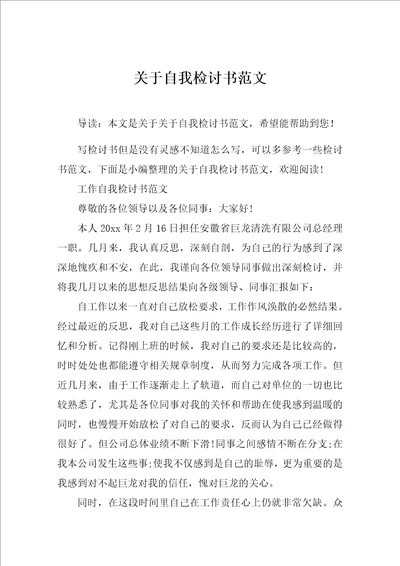 关于自我检讨书范文