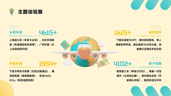 黄绿色插画风国庆旅游主题PPT模板